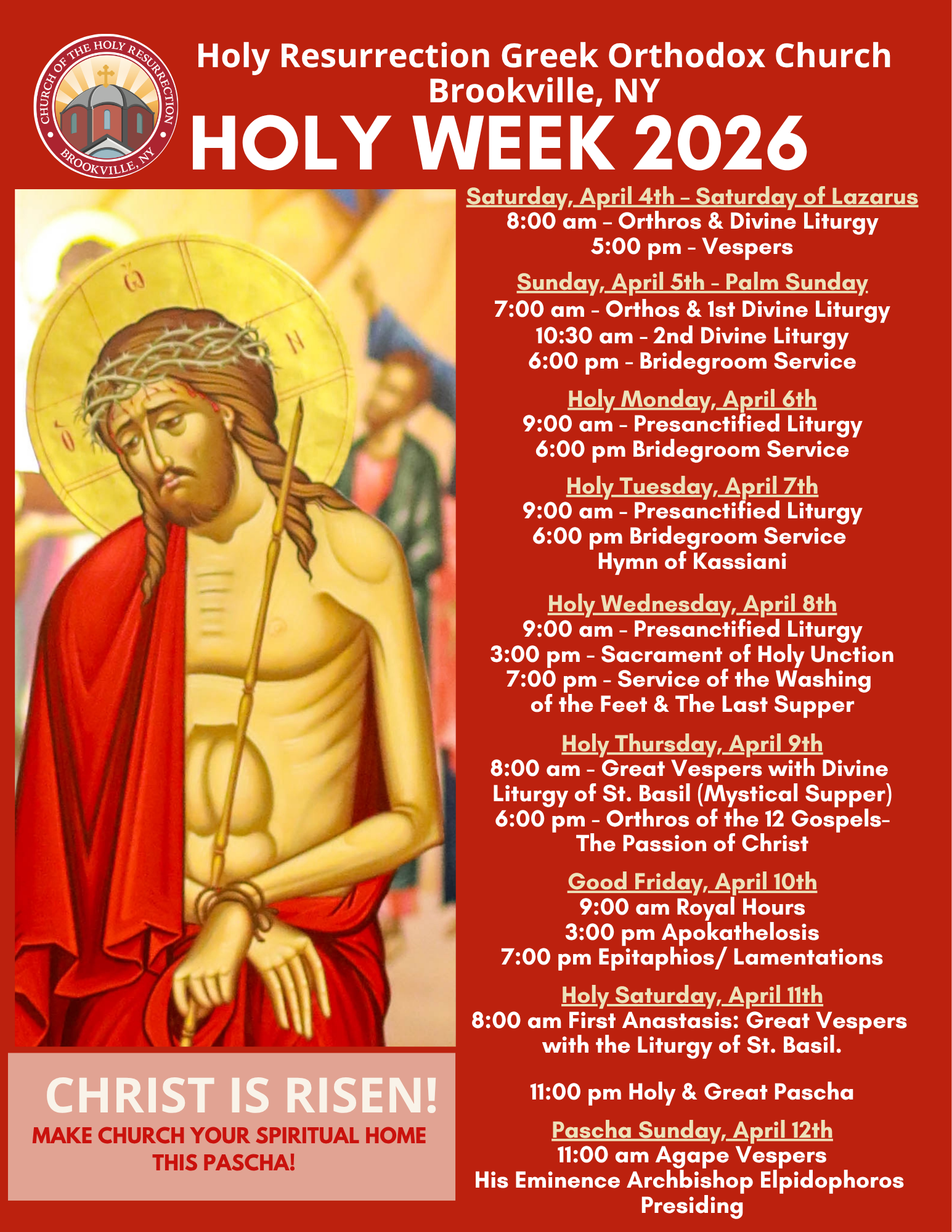 Holy Week Schedule 2026